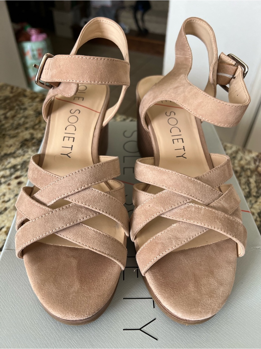 Sole Society Tan Suede Hash Wedges 9.5